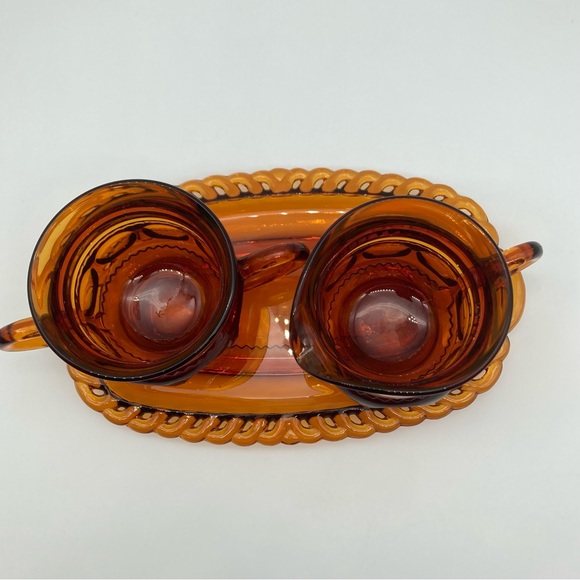 Vintage Colony Kings Crown Amber glass sugar bowl, creamer and tray - Picture 9 of 9